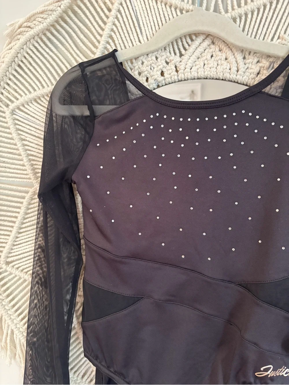 Justice Girls Medium Long Sleeve Gymnastics Dance Leotard Mesh Rhinestone NWT